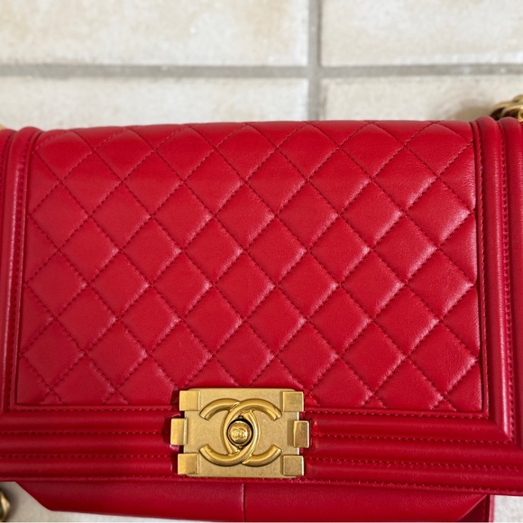 Chanel Red Boy Bag Quilted Lambskin Bag - Picture 11 of 13